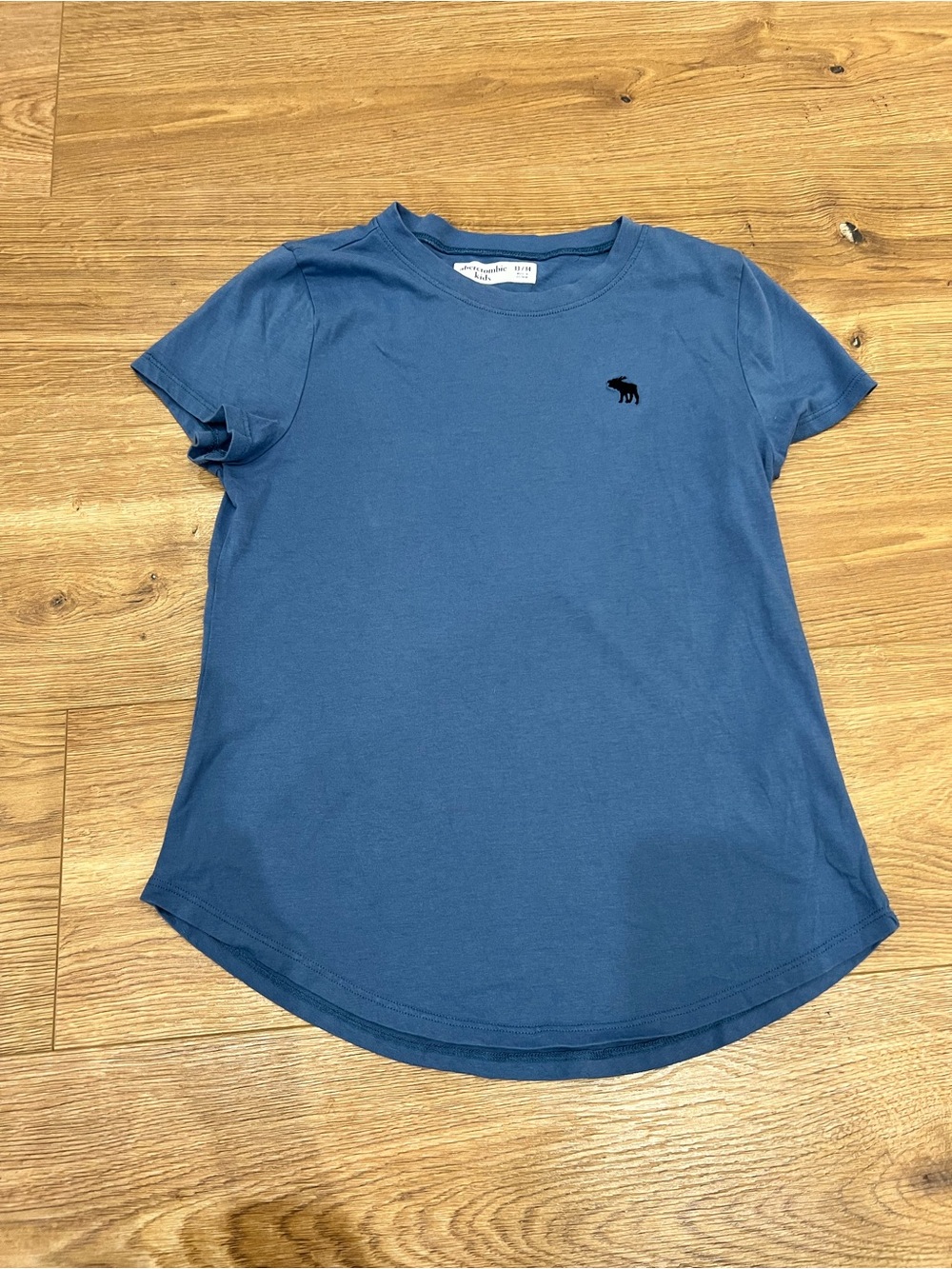 Abercrombie & Fitch Kids Short-Sleeve Tee in Slate Blue Black Logo Girls 13/14
